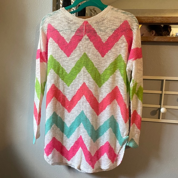 Luna Chic Pink Green Blue Chevron Sweater - Picture 2 of 5